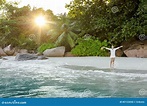 A Beautiful Woman in the Paradise Stock Photo - Image of happy, beach ...