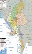 Large political and administrative map of Myanmar with roads, cities ...