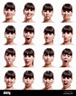 Multiple close-up portraits of the same woman in different emotions and ...