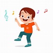 Happy cute kid boy dance with music | Premium Vector