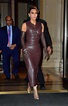 Kim Kardashian in a Brown Leather Dress Leaves 2021 WSJ Magazine ...