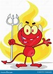 Cute Little Red Devil with a Pitchfork in Front Fire Stock Vector ...