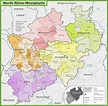 Administrative divisions map of North Rhine-Westphalia - Ontheworldmap.com