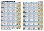 Kalenderwochen 2024 mit Vorlagen für Excel, Word und PDF