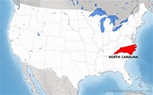 Where is North Carolina located on the map?