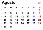 Calendario agosto 2021 en Word, Excel y PDF - Calendarpedia