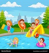 Cartoon happy family playing in swimming pool Vector Image