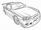 Nissan Skyline Gtr R34 Outline Drawing Sketch Coloring Page