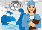 Enfermera quirúrgica en quirófano sujetando portapapeles vector ...