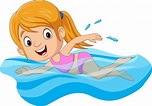 nadador de niña de dibujos animados en la piscina 6605408 Vector en ...