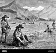 Der Goldrausch, Goldwaschen in Kalifornien, 1849, Gravur 1891 ...