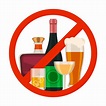 No alcohol icon. Alcoholic drink prohibition sign with cartoon beer gl ...