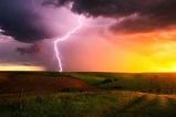 Thunderstorm Lightning Bolt Striking Down At Sunset In Nebraska 4k ...