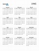 1945 Calendar (PDF, Word, Excel)