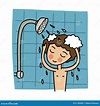 Boy Taking a Shower Doodle Icon, Vector Color Illustration Stock Vector ...