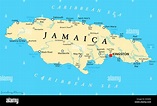 Jamaica Political Map with capital Kingston, important cities and Stock ...