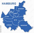 Karte Hamburg, Bezirke, Umriss Stock-Vektorgrafik | Adobe Stock