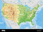 Mappa fisica degli Stati Uniti d'America con etichettatura Immagine e ...