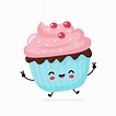 Lindo feliz sonriente cupcake. personaje animado. | Vector Premium