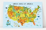 USA Map for Kids Poster for Nursery of Playroom | Maps for kids, Kids ...