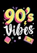 the 90's vibes logo is shown on a black background with bright colors