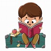 Niño leyendo un libro sentado sobre una maleta - Vector - Dibustock ...