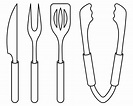 A set of barbecue tools. Sketch. Meat fork with two prongs, spatula ...