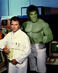 1979. Lou Ferrigno as Hulk and Bill Bixby as David Banner on the set of ...