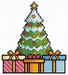 Árbol de navidad de pixel art con icono de vector de regalos para juego ...