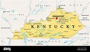 Kentucky, KY, mapa político con la capital Frankfort y las ciudades más ...