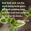 Genesis 1:11 And God said, Let the earth bring forth grass, the herb ...