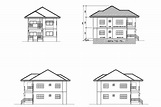 Elevation drawing of house design in autocad - Cadbull