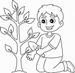 niño plantando árboles aislado página para colorear 17013937 Vector en ...