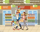 Family Shopping In Supermarket Cartoon Vector Stock Illustration ...