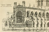 Chester Cathedral - architectural drawing showing the west front, from ...