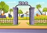 Zoo Cartoon Illustration with Safari Animals Elephant, Giraffe, Lion ...