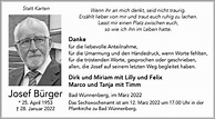 Traueranzeigen von Josef Bürger | www.westfalen-blatt.de