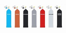 Cylinders with different types of liquid gas. Container balloon gas ...
