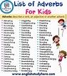 List of Adverbs For Kids - English Study Here