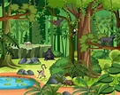Escena de la selva tropical con varios animales salvajes. 2764121 ...