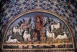 Christ as the Good Shepherd (c. 425 AD) mosaic in the Mausoleum of ...