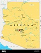 Arizona politische Karte mit Kapital Phoenix, wichtige Städte, Flüsse ...