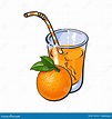 Glass of Freshly Squeezed Juice with a Whole Orange Stock Vector ...