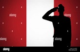 Silueta de un soldado saludando contra la bandera de Perú Fotografía de ...