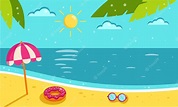 Paisaje de verano de dibujos animados con mar y playa | Vector Premium