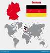 Mapa De Alemania En Un Mapa Del Mundo Con El Indicador De La Bandera Y ...