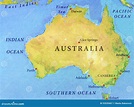 Geographic Map of Australia with Important Cities Stock Image - Image ...