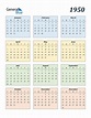 1950 Calendar (PDF, Word, Excel)