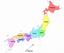 Kaart van de regio's van Japan: politieke en staatskaart van Japan