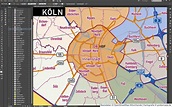 Köln Stadtbezirke Stadtteile Topographie Vektorkarte - grebemaps® B2B ...